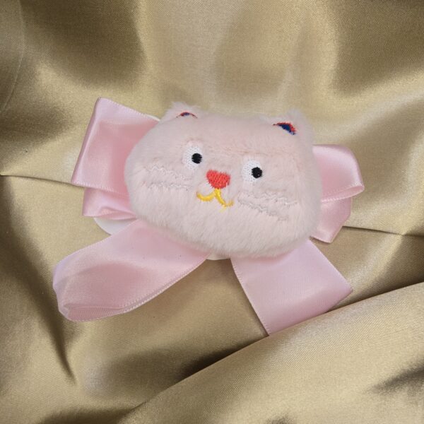 Plush Animal Face Hair Clips with Satin Ribbon Bow - Image 2