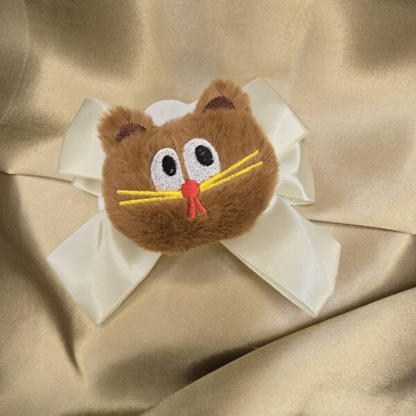 Plush Animal Face Hair Clips with Satin Ribbon Bow - Image 3