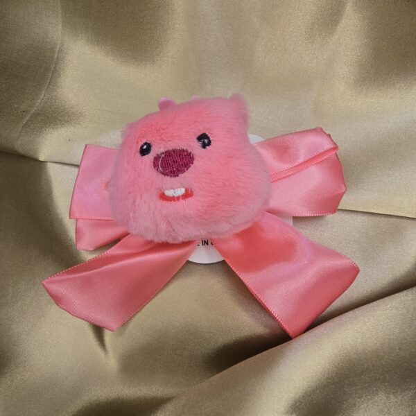 Plush Animal Face Hair Clips with Satin Ribbon Bow - Image 4
