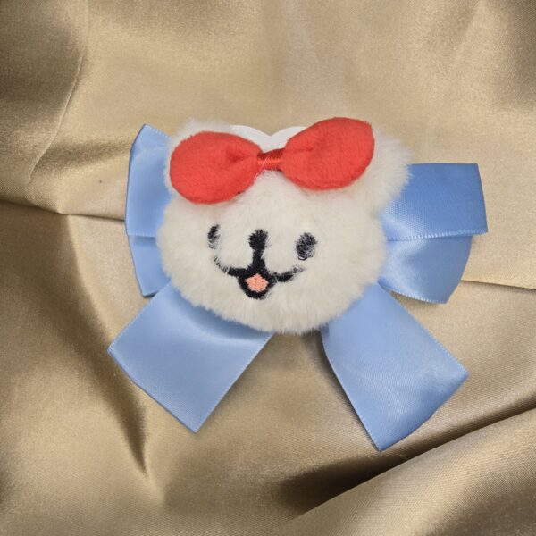 Plush Animal Face Hair Clips with Satin Ribbon Bow - Image 5
