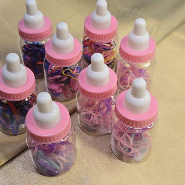 Mini Rubber Bands in Baby Bottle Jar