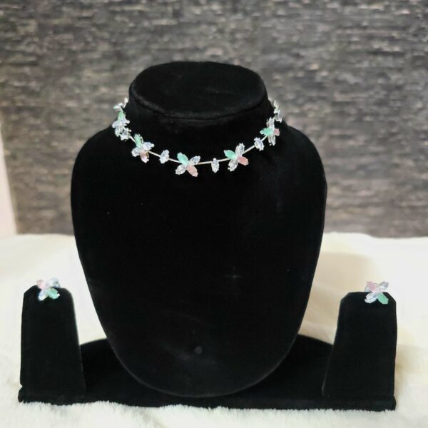 Crystal Butterfly Choker Necklace Set with Matching Earrings