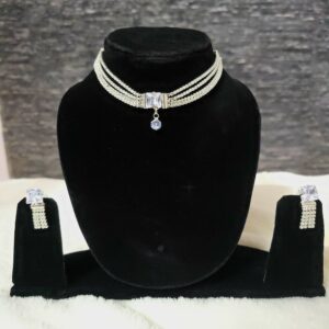 Statement Multi-Strand Crystal Choker Necklace with Earrings