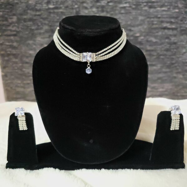 Statement Multi-Strand Crystal Choker Necklace with Earrings