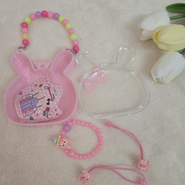 Bunny Shaped Kids Jewelry Box – Cute Beaded Handle & Castle Trinkets - Image 2