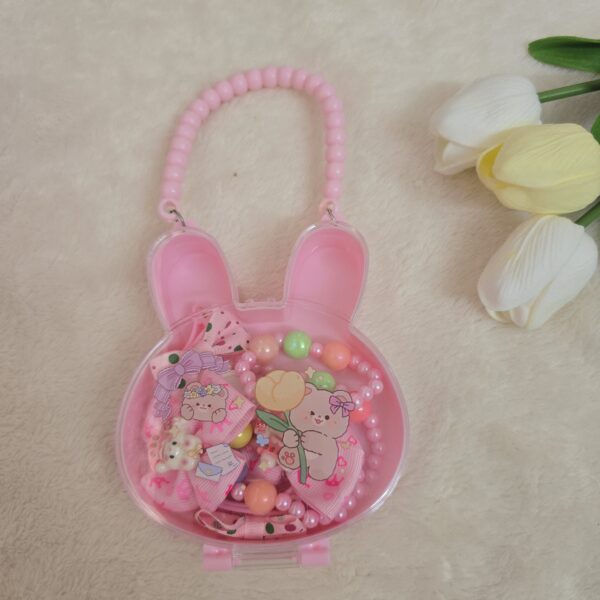 Cute Bunny Kids Jewelry Box – Pink Beaded Handle & Cartoon Accessories