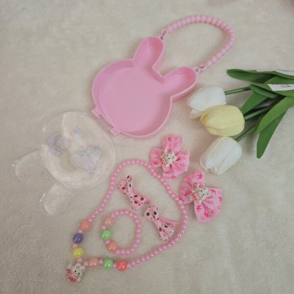 Cute Bunny Kids Jewelry Box – Pink Beaded Handle & Cartoon Accessories - Image 2