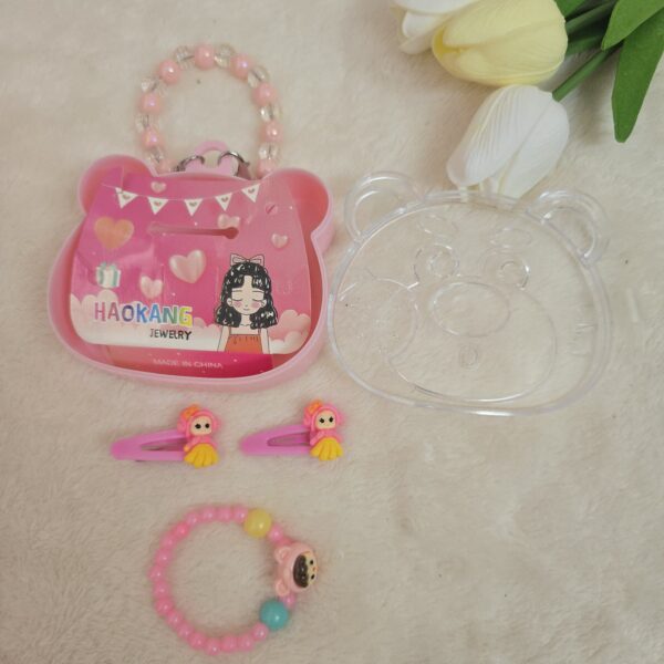 Cute Bear Kids Jewelry Box – Hair Clips & Bracelet Combo - Image 2