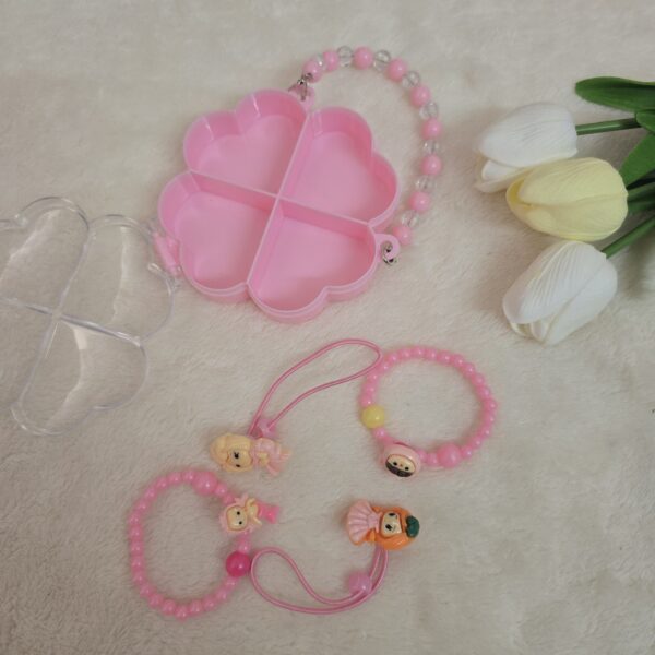 Pink Clover Kids Jewelry Box – Beaded Handle & Cartoon Hair Accessories - Image 2