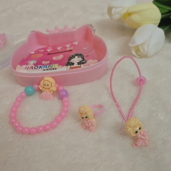 Cute Kitty Shaped Kids Jewelry Box – Beaded Handle & Mini Accessories - Image 2
