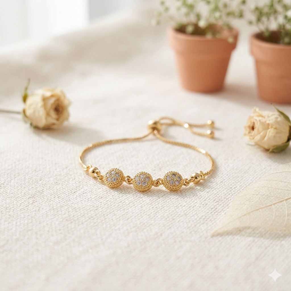 Triple Crystal Ball Adjustable Bracelet
