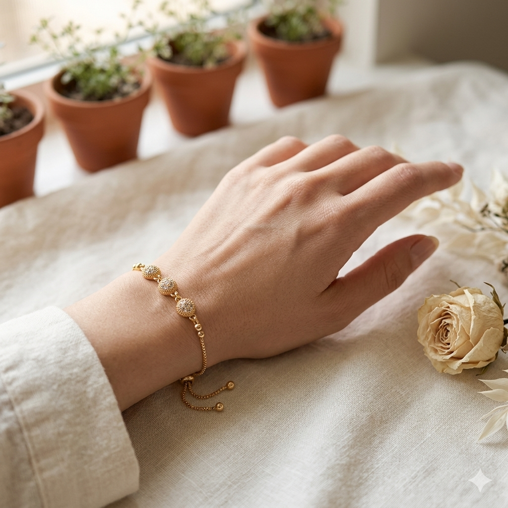 Triple Crystal Ball Adjustable Bracelet - Image 2