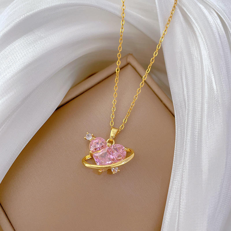 Moonlit Pink Heart Pendant Chain - Image 3