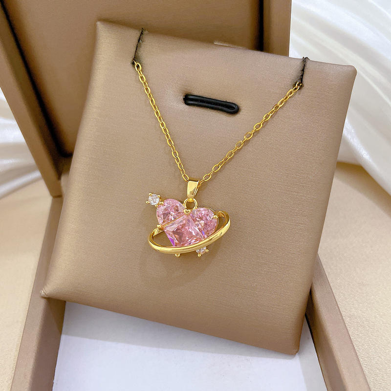 Moonlit Pink Heart Pendant Chain - Image 4