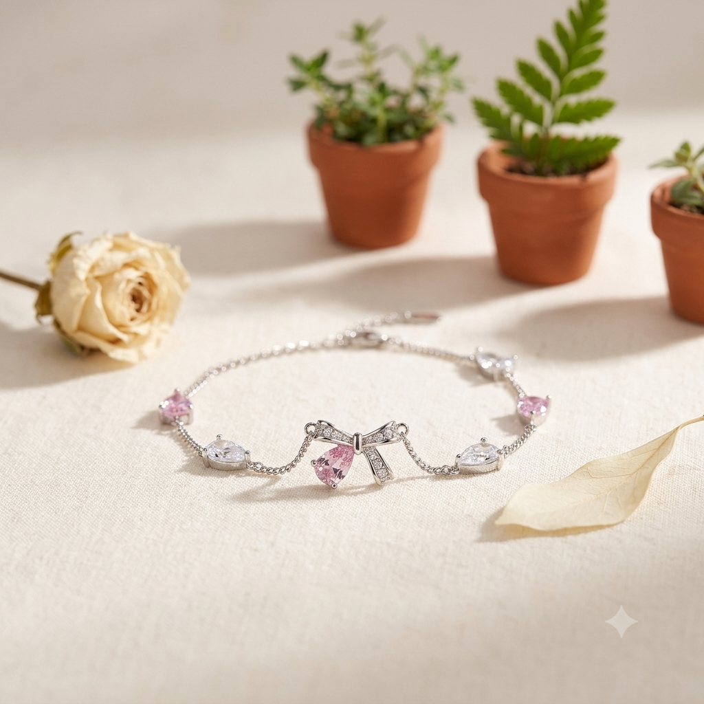 Pink Teardrop Bow Bracelet