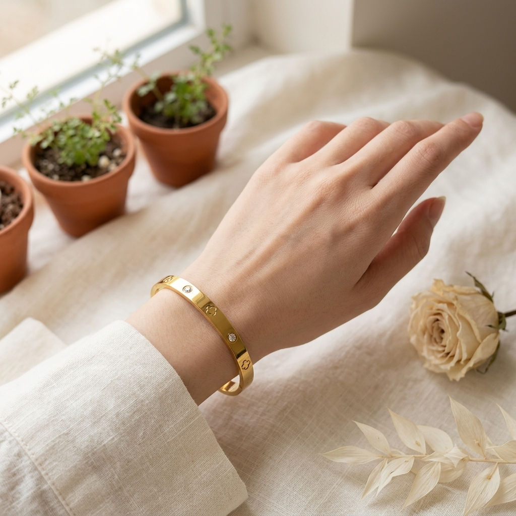 Anti-Tarnish Stone Shine Cuff Bracelet - Image 2