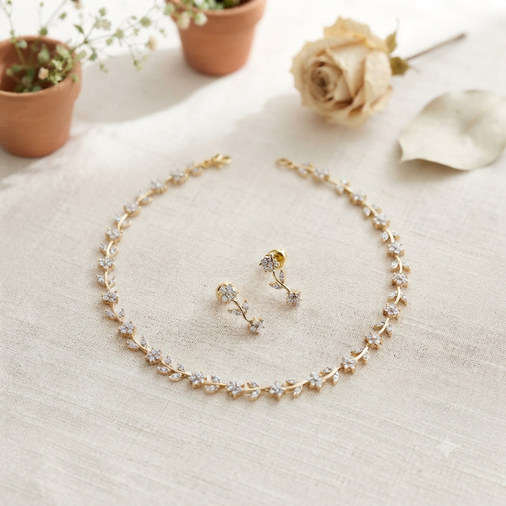 AD Flower stone Necklace set